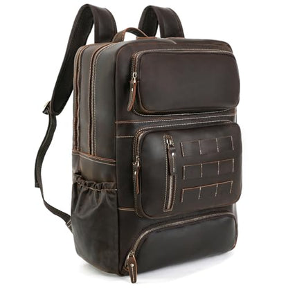 Full Grain Leather Backpack for Men, 17" Laptop Travel Rucksack, Brown - size: fits 17" laptop