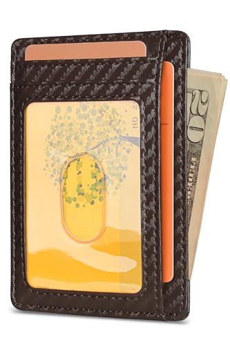 Buffway Slim Minimalist Front Pocket RFID Blocking Leather Wallets for Men and Women - Carbon Fiber Coffee - color: Carbon Fiber Coffee