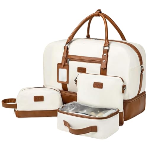 4PCS Weekender Bags for Women Large Overnight Weekend Travel Duffel Bags - color: Light Brown