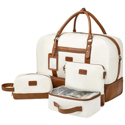 4PCS Weekender Bags for Women Large Overnight Weekend Travel Duffel Bags - color: Light Brown