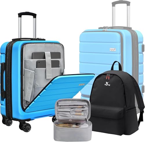 KEYTANG Explorer 20 Inch Carry On - Hardshell Suitcases with Front Pocket, Blue - color: Blue, size: 001-Carry-on