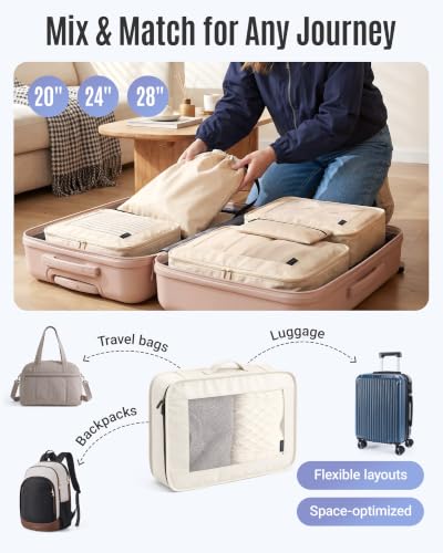 LIGHT FLIGHT 8 Set Packing Cubes for Travel, Cruise Ship Travel Essentials - color: Coffee Brown
