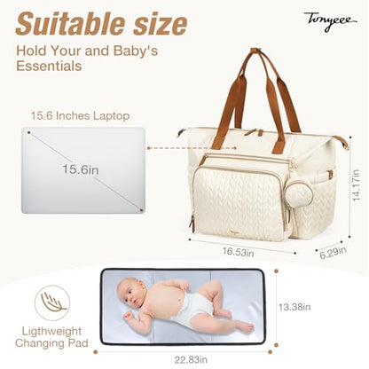 Diaper Bag Tote, Large Baby Hospital Bag for Labor Delivery Mom - color: Beige