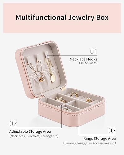 VLANDO Travel Jewelry Case, Compact Design, Necklace Hook, Anti-Tangle - color: A.Pink