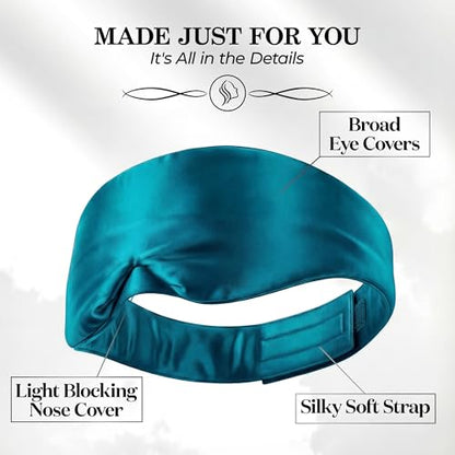 SLEEP SANCTUARY 100% Pure Mulberry Silk Sleep Mask - 22 Momme Light Blocking Hook & Loop Silk Eye Mask for Sleeping - Secure Fit for Side Sleepers, Women & Men - Cloud Soft (Peacock Blue) - color: Peacock Blue