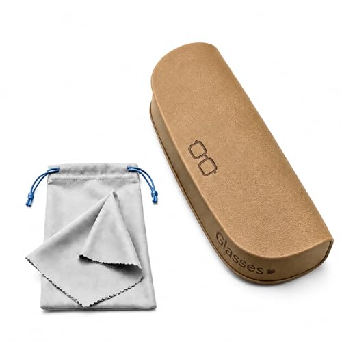 Glasses Case hard shell,3-in-1 Sunglasses Case & Eyeglass Case with Cleaning Cloth & Storage Pouch - color: Beige, size: Medium