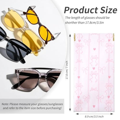 Soft Glasses Case, 2 Pcs Portable PU Leather Squeeze Top Eyeglasses Cases, Cute Sunglasses Pouch Bag for Women - color: 2pcs Striped Bow+ Bear Bow