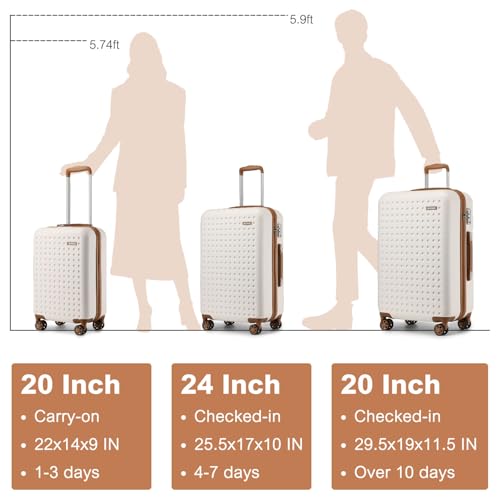 Kono 24 Inch Hard Shell Checked Luggage, 4 Spinner Wheels Suitcase, White - color: Cream White, size: Checked-Medium 24-Inch