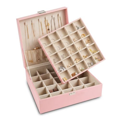 Frebeauty 50 Grid Earring Holder Organizer,2 Layer Jewelry Box for Women - color: Pink
