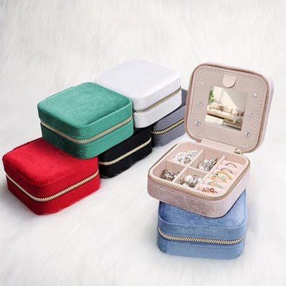Plush Velvet Travel Jewelry Case Organizer - color: Pink