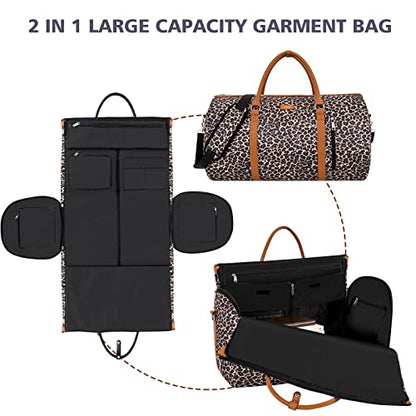 Convertible 2-in-1 Garment Bag for Travel With Toiletry Bag for Women & Men - color: C-brown Leopard