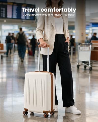 Kono Carry On Luggage 22x14x9 Airline Approved 20 Inch Expandable, Cream - color: Cream White, size: 20"