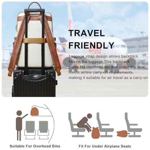 Leather Laptop Backpack for Women with RFID Wristlet Purse, Fits 17" Laptop - color: 1-1 Beige