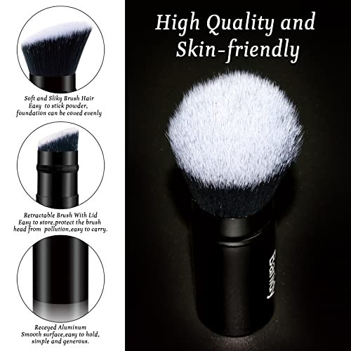 Makeup Brush Kabuki Retractable Travel Face Brushes Portable Blush Brush - style: Flat-Angle-Black