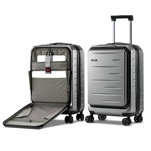 CENSIEN 20 Inch Carry On Luggage 22×14×9 Airline Approved with Front Pocket - color: Gray, size: 20 Inch