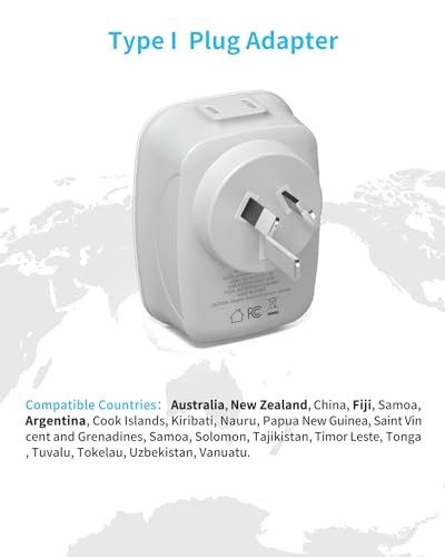 VINTAR Australia New Zealand Plug Adapter, 2 Pack Type I Plug Adapter | 6 in 1 with 2 Outlets 4 USB Ports(1 USB C), Fast Charge, Travel Converter for US to Australia, Argentina, China - style: Type I-Australia China