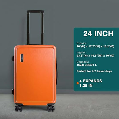 TRAVELARIM 24 Inch Checked Luggage with Spinner Wheels, Medium Suitcase - color: Orange, size: Medium 24-Inch Checked