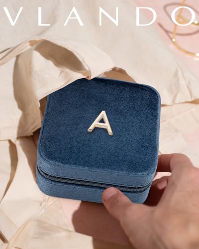 VLANDO Jewelry Travel Organizer, Letter Q Velvet Design with 4 Compartments - color: Dark Blue, size: Letter Q