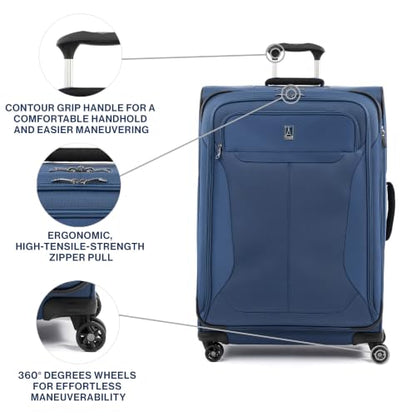 Travelpro Tourlite Softside 29" Expandable Luggage with 4 Spinner Wheels, Lightweight Suitcase, Checked Large, Blue - color: Blue, size: Checked-Large 29-Inch