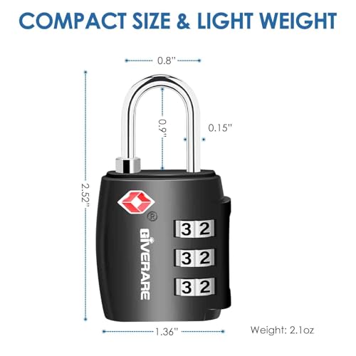 4 Pack TSA Approved Travel Luggage Locks, Combination Lock Alloy Body, Metal Keyless 3-Digit Padlocks, TSA Accepted Compatible Padlock for Gym Locker, Golf Bag Case, Backpack, Black-by GIVERARE - color: 4 Pack Black