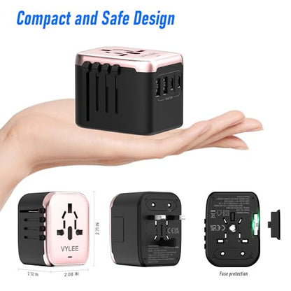 VYLEE Universal Travel Adapter, 5 in 1 International Power Adapter - color: Rose Gold