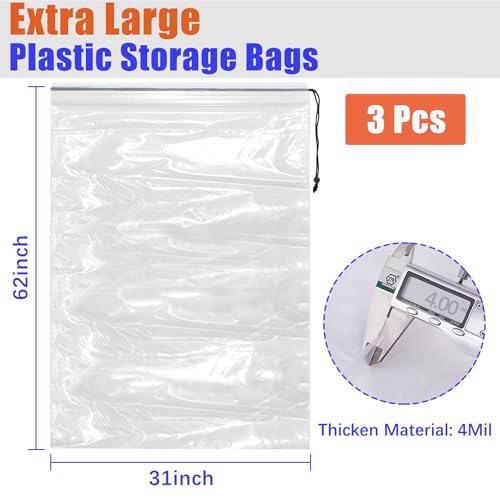 62x31 Inch Extra Large Clear Plastic Suitcase Storage Bags, 3 Pack, 4 Mils - color: Clear - 3 Pack, size: 31''x62''