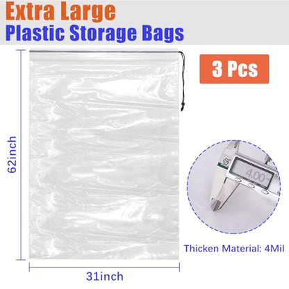 62x31 Inch Extra Large Clear Plastic Suitcase Storage Bags, 3 Pack, 4 Mils - color: Clear - 3 Pack, size: 31''x62''