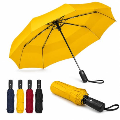 Windproof Travel Umbrella Premium Auto Folding Umbrella for Rain and Sun - color: yellow