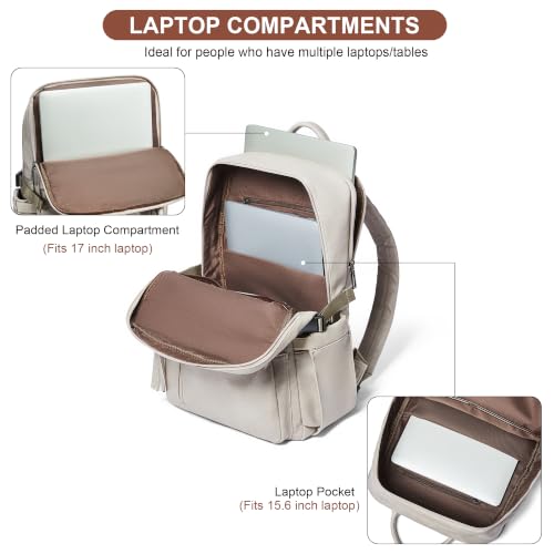 Shrrie 17 Inch Leather Laptop Backpack for Women with Giant Tumbler Holders - color: Ash Gray