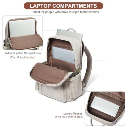 Shrrie 17 Inch Leather Laptop Backpack for Women with Giant Tumbler Holders - color: Ash Gray
