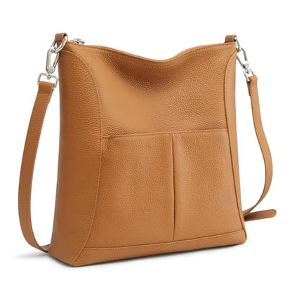 S-ZONE Leather Crossbody Bags for Women RFID Blocking Travel Purse Handbags - color: Brown