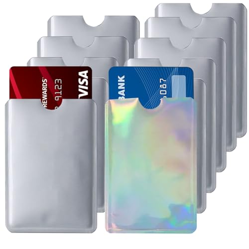 RFID Blocking Sleeves - 10 Regular + 1 Laser Color, Secure Credit & ID Card Holder, Identity Theft Protection