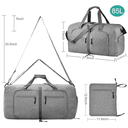 Dimayar 85L Foldable Duffle Bag for Travel, Lightweight Weekender Bags - color: Grey, size: 85L