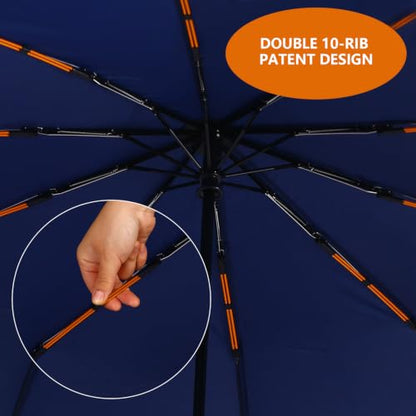 Bluinzi 2 Pack 46 Inch Umbrellas, Double 10-rib, for Rain, Compact Travel - color: (2 pack)black+blue