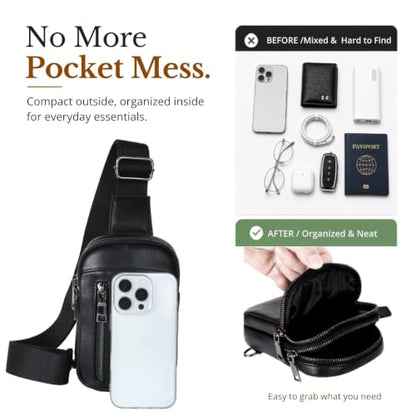 Small Real Leather Sling Bag for Men Crossbody Chest Bag Travel Phone Pouch