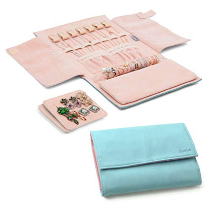 Becko US 여행용 주얼리 케이스, 목걸이, 반지용 주얼리 오거나이저 롤 - color: 블루.