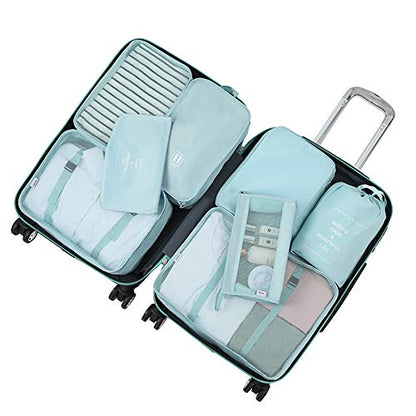 Belsmi 8 Set Packing Cubes with Shoe Bag - Compression Travel Luggage Organizer - color: Style A - Blue