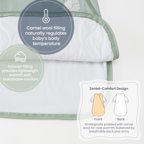 KaiyaBaby Organic Cotton Baby Sleep Sack, Long Sleeve 1.0 TOG, 6-18M - color: Monstera, size: 6-18M