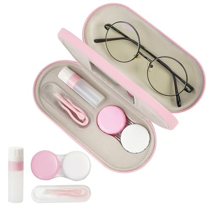 Eyeglass Case Double Sided Travel Size Portable Contact Lens Box 2 in 1 - color: E-Pink