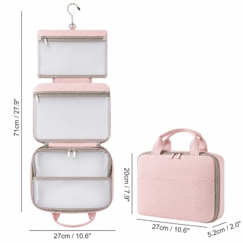 Hanging Toiletry Bag Women, 3-Tier PU Leather Waterproof Travel Case