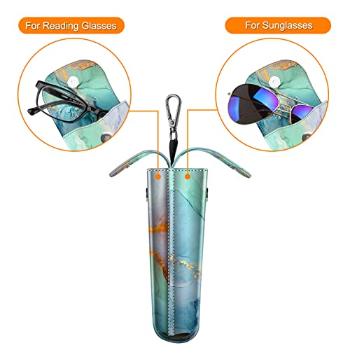 FINTIE Double Glasses Case with Carabiner Hook, Vegan Leather Eyeglass Case - color: Emerald Marble