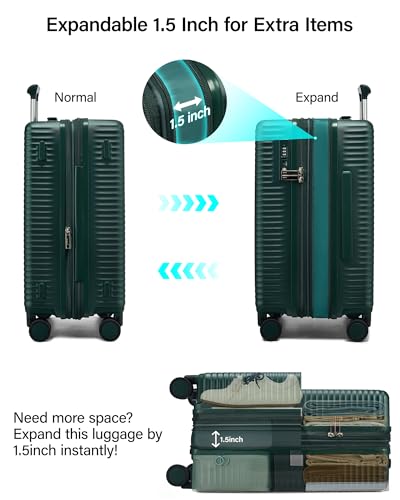 MILADA Expandable Checked Luggage 28 Inch, Hard Shell Large Suitcase - color: Blackish Green, size: Checked Large 28 inch