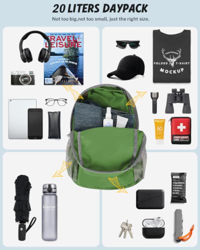 Gonex Packable Daypack Backpack 20L Lightweight Foldable Travel Bag - color: Dark Green