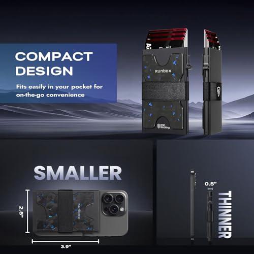 RUNBOX Slim Wallet for Men, RFID Aluminum Pop-Up Card Holder for 12 Cards - color: Black-Blue Speckles