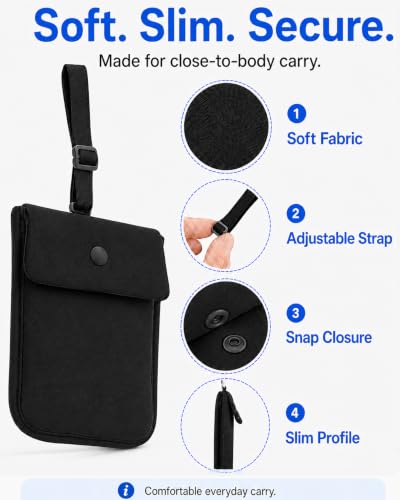 RFID-Blocking Travel Bra Wallet, Hidden Money Pouch with Elastic Strap - color: Black, size: Credit Card Size