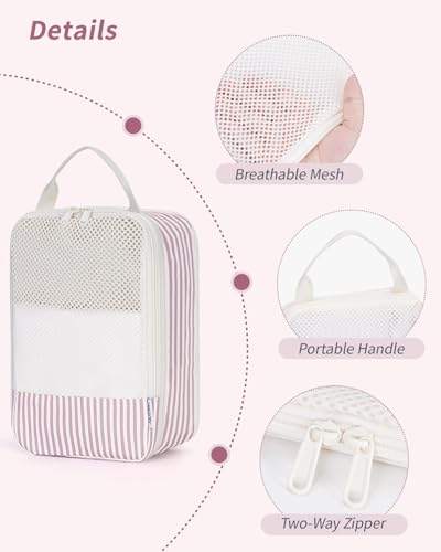 Narwey Compression Packing Cubes for Travel, Cute Luggage Organizer Bags - color: ZY-Dusty Pink Stripe
