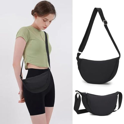BESMART Small Nylon Crescent Crossbody Bag for Women Men Trendy, Waterproof Crescent Sling, Lightweight Travel Purses - color: Black, size: Small