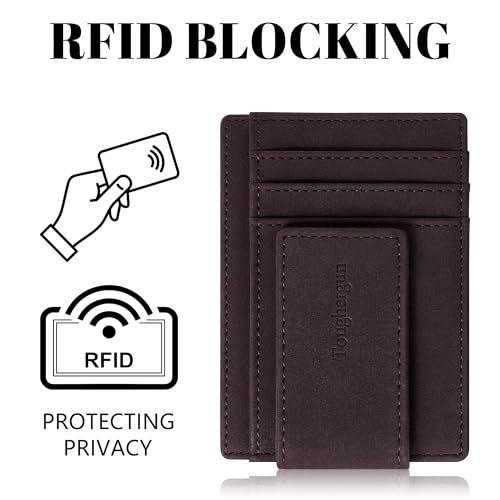 Toughergun Slim Wallet for Men RFID Blocking Money Clip, Minimalist Front Pocket Credit Card Holder, Magnetic Thin Mens Wallets with ID Window - color: Deep Purple