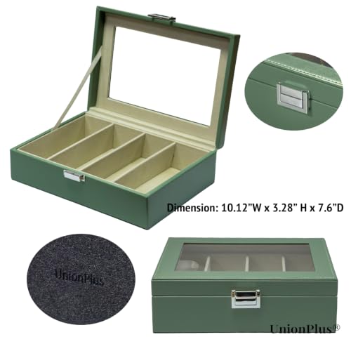 UnionPlus Vegan Leather Multi-Slots Sunglasses Eyeglasses Organizer - color: Malachite Green, size: 4-Slots
