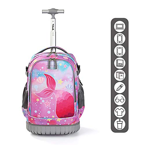 Tilami Rolling Backpack 19 inch Wheeled Cute LAPTOP Boys Girls Travel School Student Trip，Beautiful Tail - color: Beautiful Tail